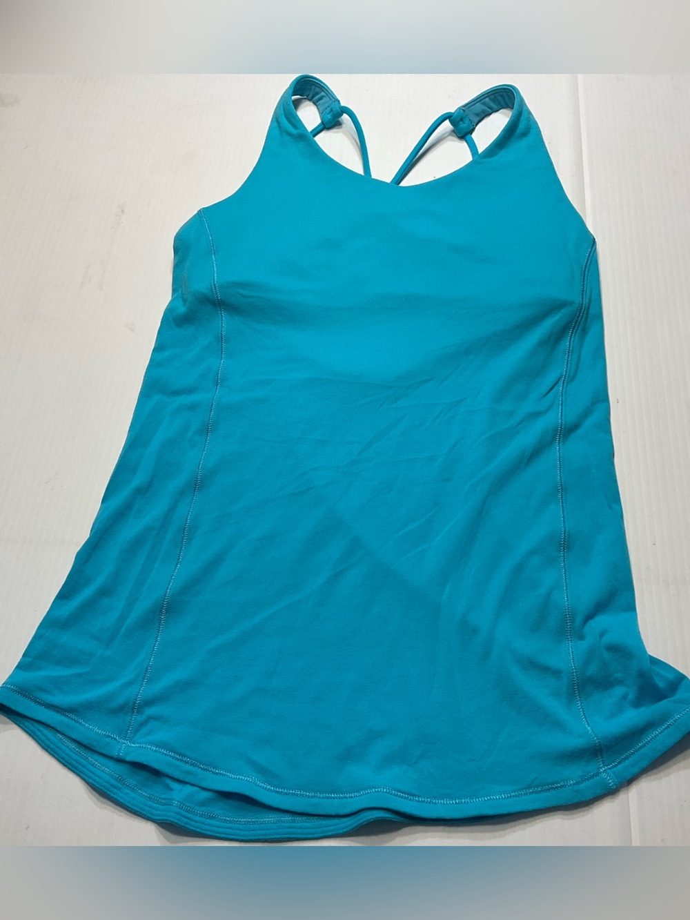 Ivivva Lululemon Girls Tank Top Sz 12 Cross Straps Built In Bra Aqua Gray